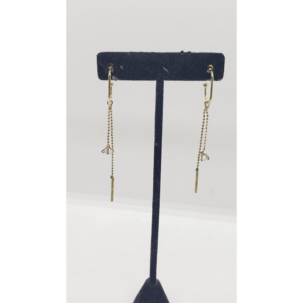 Gold Tone Drop Chain Earrings Crystal Bead Dangle Minimalist Modern Jewelry - Picture 3 of 9